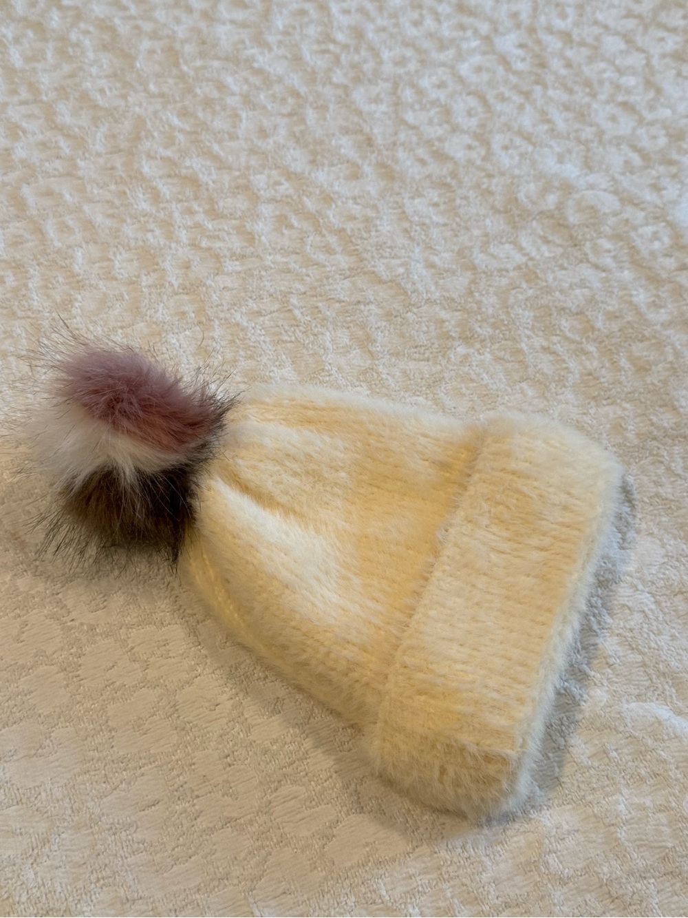 Ivory Fuzzy Pom Beanie
